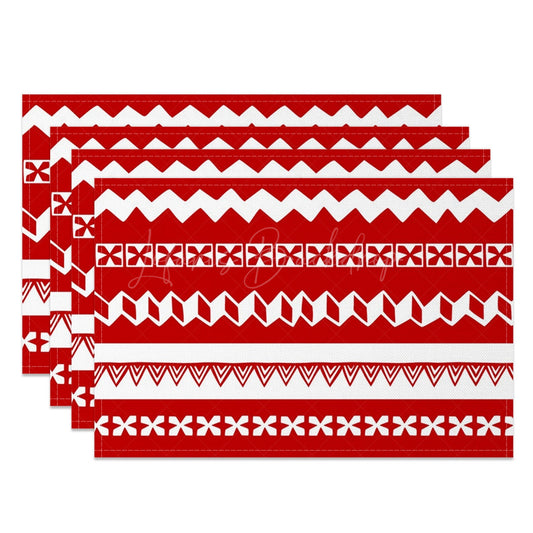 Lofaris Red White Abstract Fair Isle Xmas Set Of 4 Placemats