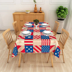 Lofaris Red White and Blue American Flag Patchwork Rectangle Tablecloth Fourth of July Party Decor