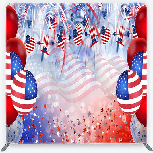 Lofaris Red White and Blue American Flag Square Double-Sided Backdrop Patriotic Celebration Party Decor