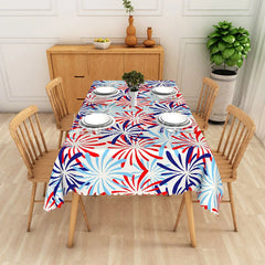 Lofaris Red White and Blue Firework Burst Rectangle Tablecloth Festive Patriotic Party Decor