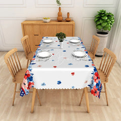 Lofaris Red White and Blue Floral Rectangle Tablecloth with American Flag Pattern Scalloped Edge Patriotic Decor