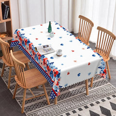 Lofaris Red White and Blue Floral Rectangle Tablecloth with American Flag Pattern Scalloped Edge Patriotic Decor