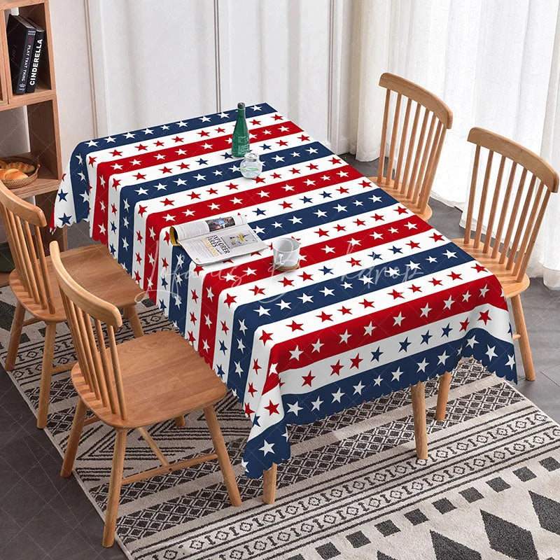 Lofaris Red White and Blue Stars Stripes Rectangle Tablecloth with Scalloped Edge Patriotic 4th of July Decor