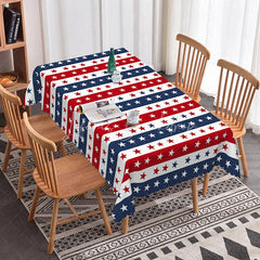 Lofaris Red White and Blue Stars Stripes Rectangle Tablecloth with Scalloped Edge Patriotic 4th of July Decor