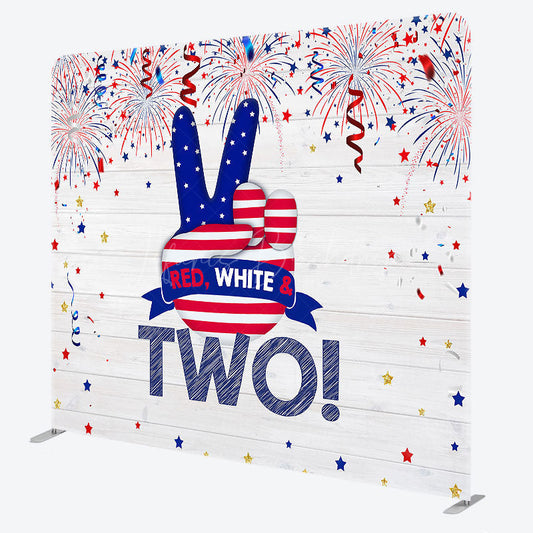 Lofaris Red White And Two Birthday Square Tension Backdrop