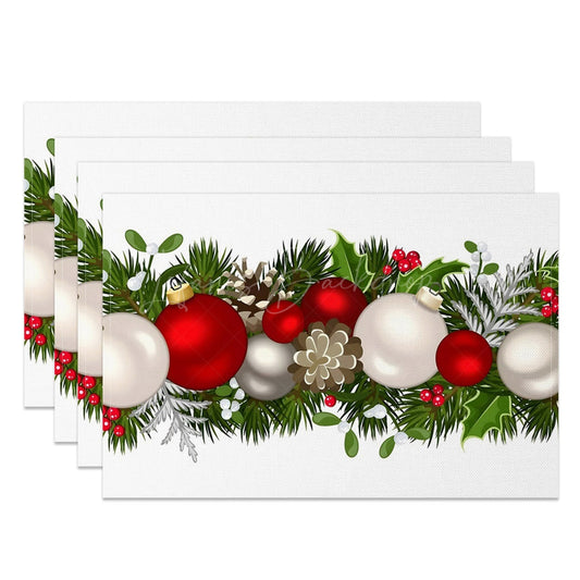 Lofaris Red White Bauble Leaves Christmas Set Of 4 Placemats