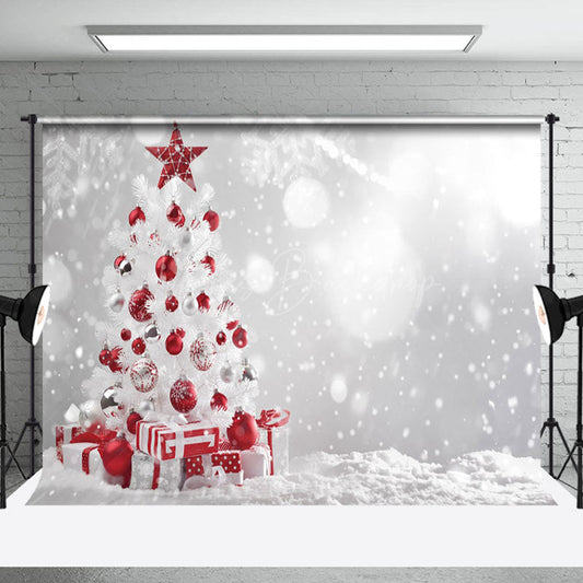 Lofaris Red White Bauble Pine Tree Bokeh Christmas Backdrop