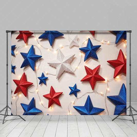 Lofaris Red White Blue Stars Light Independence Day Backdrop