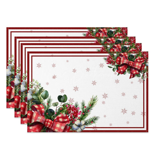 Lofaris Red White Bow Tie Leaf Christmas Set Of 4 Placemats