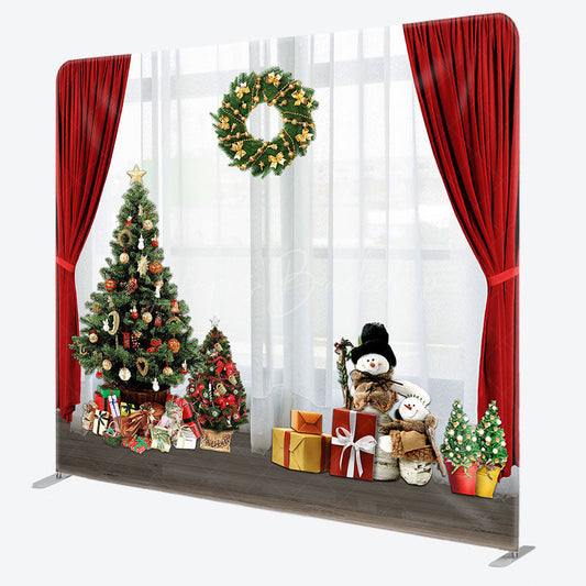 Lofaris Red White Curtain Christmas Tree Square Backdrop
