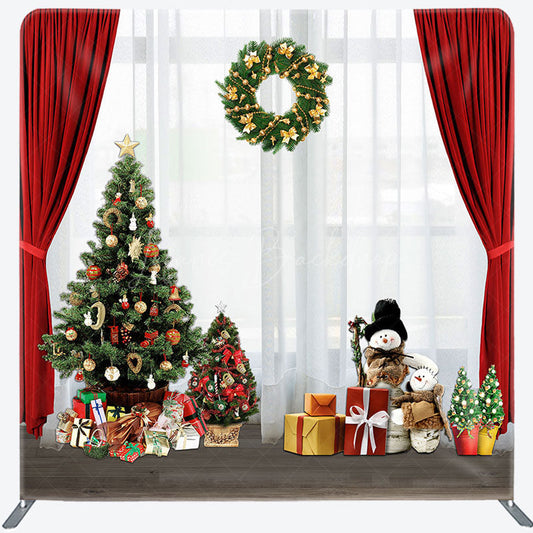 Lofaris Red White Curtain Christmas Tree Square Backdrop