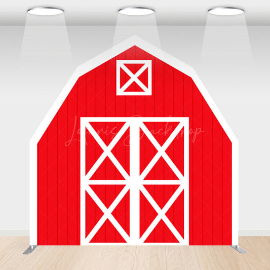 Lofaris Red White Farm House Barn Door Arch Birthday Backdrop