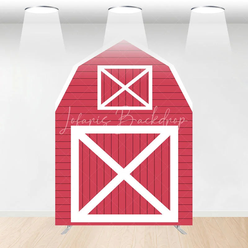 Lofaris Red White Farm House Barn Door Arch Party Backdrop