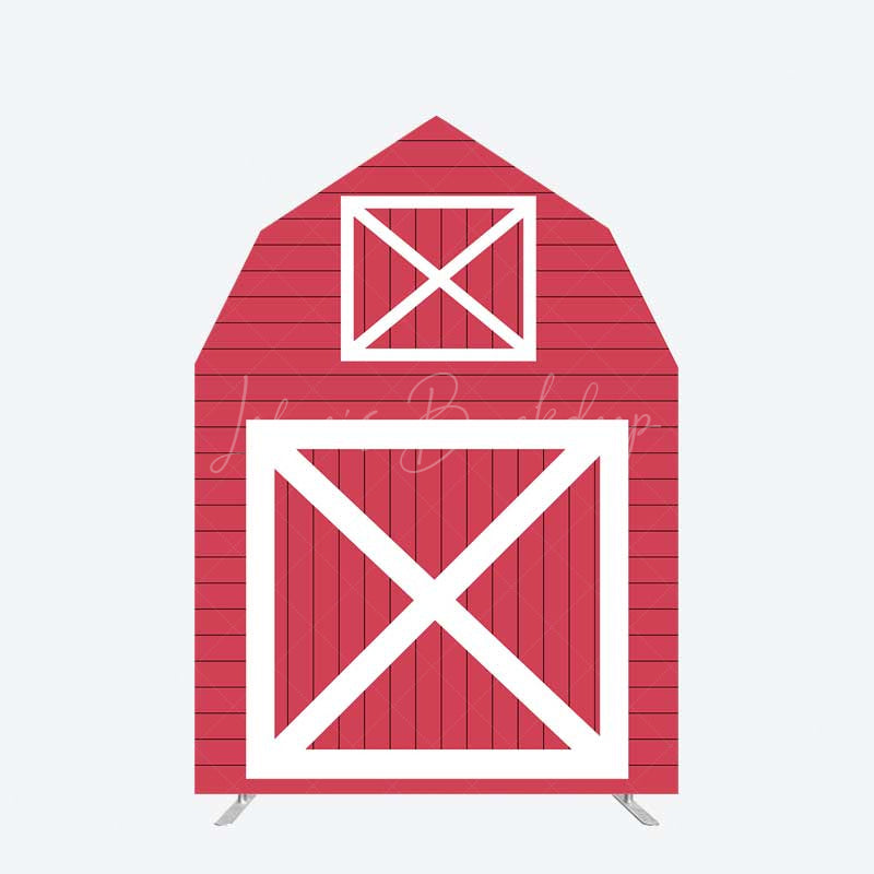 Lofaris Red White Farm House Barn Door Arch Party Backdrop