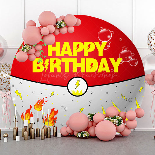 Lofaris Red White Genius Ball Round Happy Birthday Backdrop