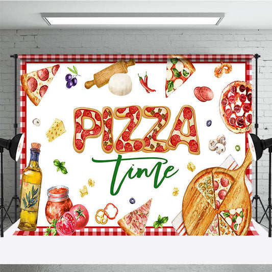 Lofaris Red White Plaid Tempting Pizza Time Party Backdrop