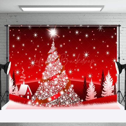 Lofaris Red White Snow Christmas Tree Xmas Party Backdrop