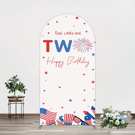 Lofaris Red White Two Happy Birthday Holiday Arch Backdrop