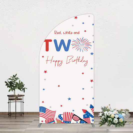 Lofaris Red White Two Happy Birthday Holiday Half Moon Arch Backdrop