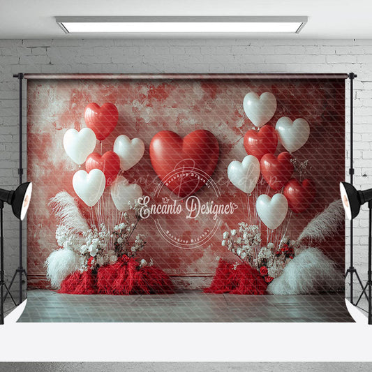 Lofaris Red White Wall Romantic Balloon Boho Floral Backdrop