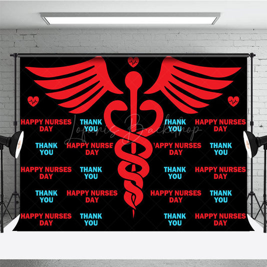 Lofaris Red Winged Wand Thank You Happy Nurses Day Backdrop