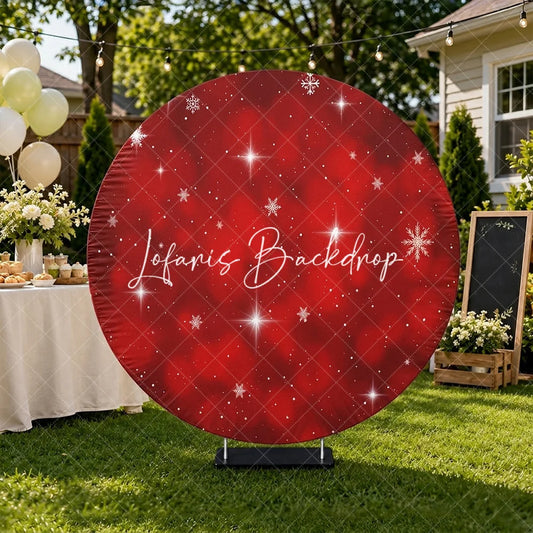 Lofaris Red Winter Snowflakes Sparkling Round Backdrop with Bokeh Effect Christmas Holiday Party Decor