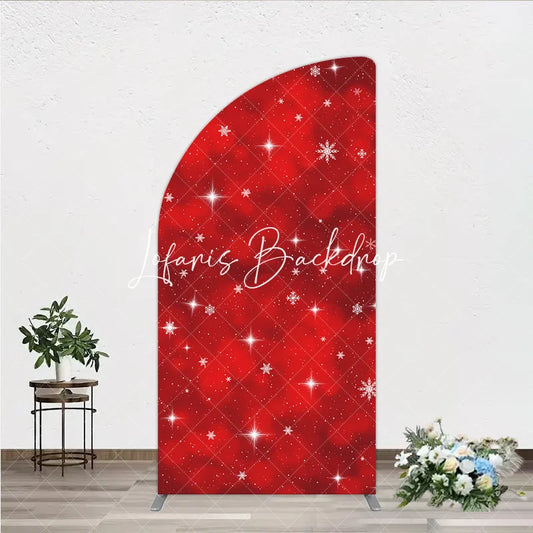 Lofaris Red Winter Wonderland Half Moon Arch Backdrop with Sparkling Snowflakes and Stars Holiday Party Decor