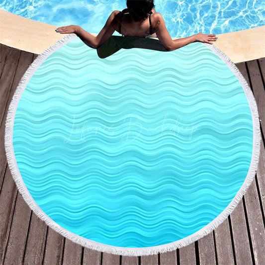 Lofaris Regular Sea Waves Pattern Summer Round Beach Towel