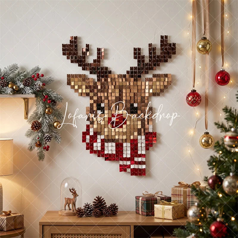 Lofaris Reindeer Shimmer Wall Backdrop Festive Christmas Winter Holiday Party Decor