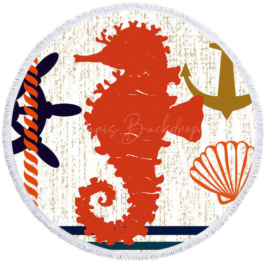 Lofaris Relax Poolside Scene Marine Life Round Beach Towel