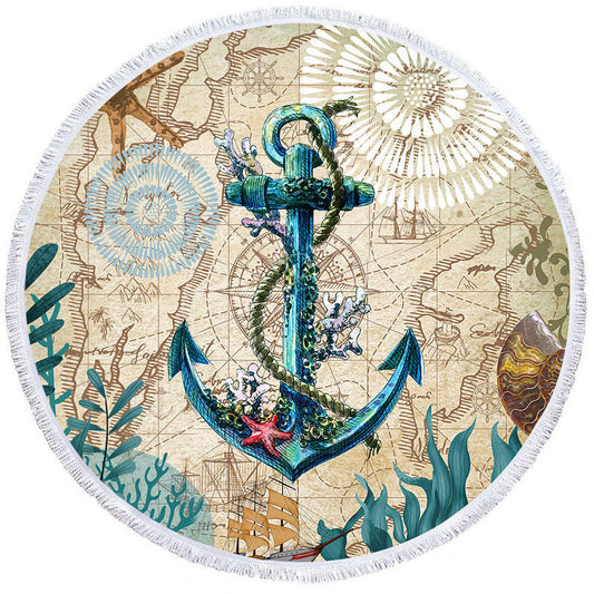 Lofaris Relaxing Poolside Anchor Pattern Round Beach Towel