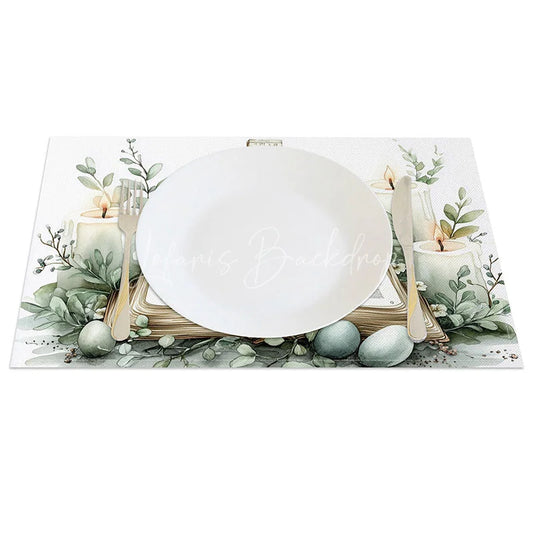 Lofaris Religious Easter Cross Bible Set of 4 Placemats Holy Candle Egg Decoration Spring Faith Dining Table Mat