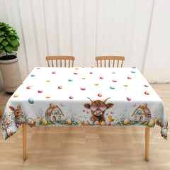 Lofaris Religious Easter Scene Rectangle Tablecloth He Is Risen Bunny Egg Table Cover Spring Holiday Home Decor