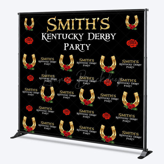 Lofaris Repeat Black Custom Name Kentucky Derby Party Backdrop