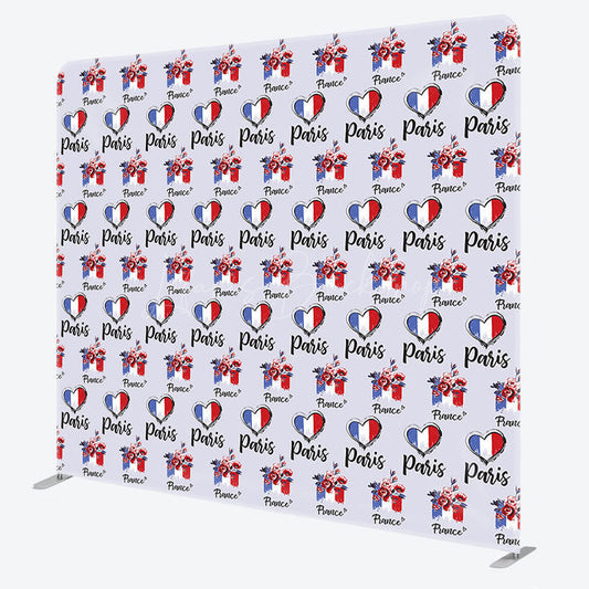Lofaris Repeated French Flag Heart Paris Pillow Case Backdrop