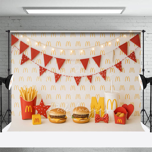 Lofaris Repeated M Wall Burger Shop Cake Smash Photo Backdrop