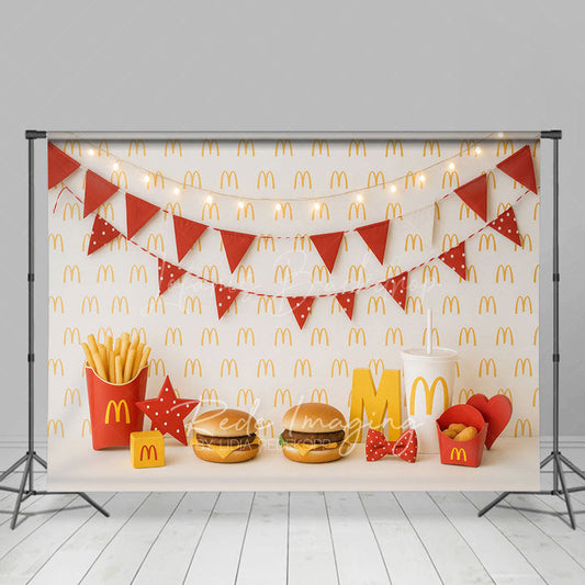 Lofaris Repeated M Wall Burger Shop Cake Smash Photo Backdrop