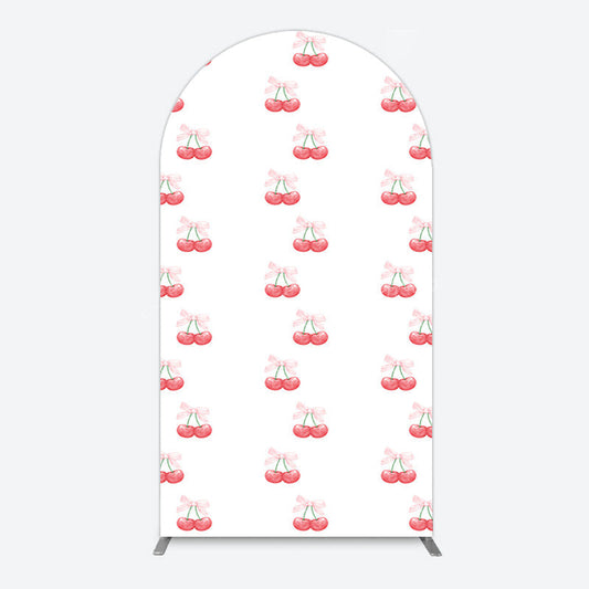 Lofaris Repeated Red Cherry Bow Tie Birthday Arch Backdrop