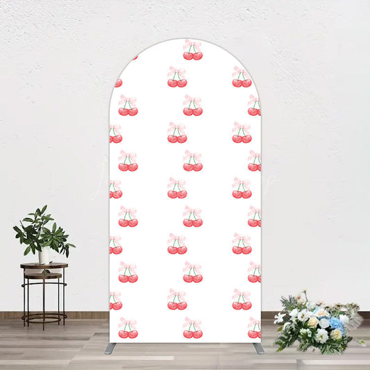 Lofaris Repeated Red Cherry Bow Tie Birthday Arch Backdrop