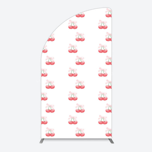 Lofaris Repeated Red Cherry Bow Tie Birthday Half Moon Arch Backdrop