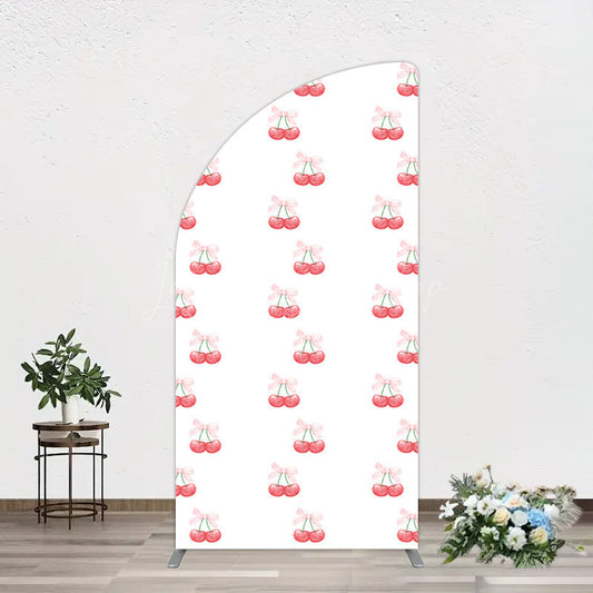 Lofaris Repeated Red Cherry Bow Tie Birthday Half Moon Arch Backdrop