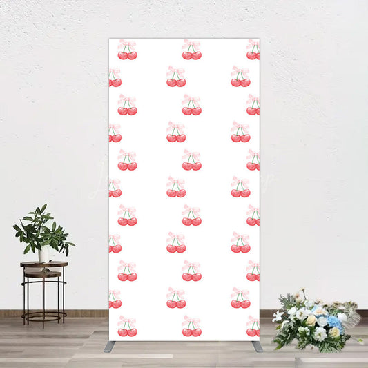 Lofaris Repeated Red Cherry Bow Tie Birthday Rectangle Backdrop