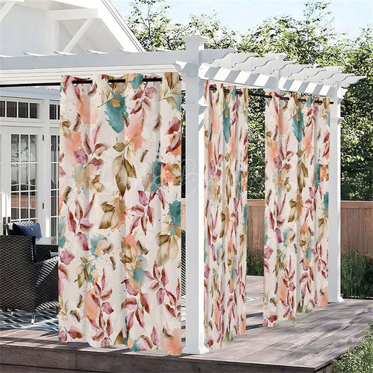 Lofaris Repetitive Leaf Waterproof Printed Outdoor Curtains
