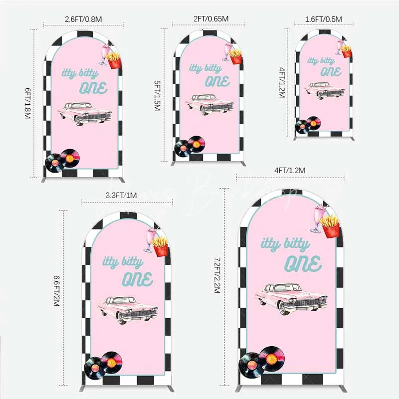Lofaris Retro 50s Diner Arch Backdrop Pink Classic Car and Milkshake 1st Birthday Party Decoration