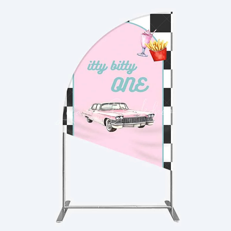 Lofaris Retro 50s Diner Half Moon Arch Backdrop Pink Classic Car and Milkshake 1st Birthday Party Decoration