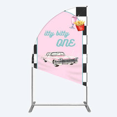 Lofaris Retro 50s Diner Half Moon Arch Backdrop Pink Classic Car and Milkshake 1st Birthday Party Decoration