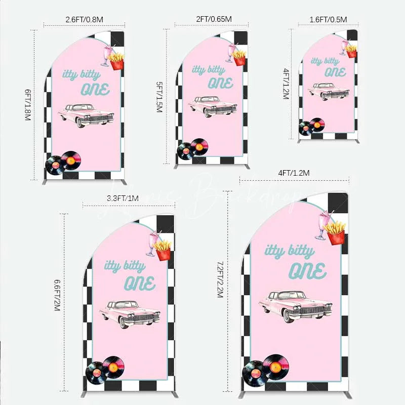 Lofaris Retro 50s Diner Half Moon Arch Backdrop Pink Classic Car and Milkshake 1st Birthday Party Decoration