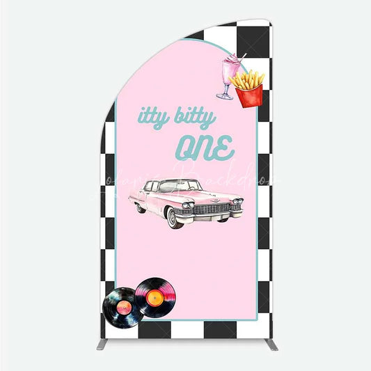 Lofaris Retro 50s Diner Half Moon Arch Backdrop Pink Classic Car and Milkshake 1st Birthday Party Decoration