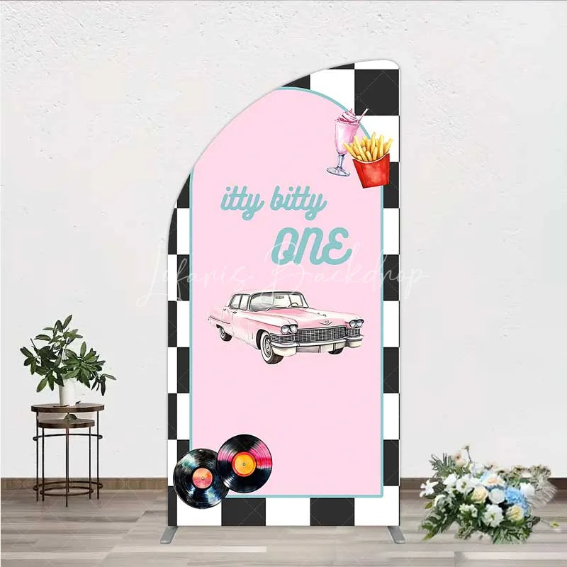 Lofaris Retro 50s Diner Half Moon Arch Backdrop Pink Classic Car and Milkshake 1st Birthday Party Decoration