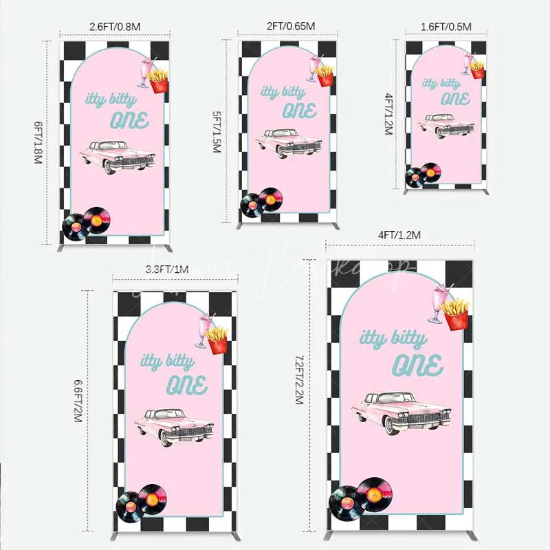 Lofaris Retro 50s Diner Rectangle Backdrop Pink Classic Car and Milkshake 1st Birthday Party Decoration